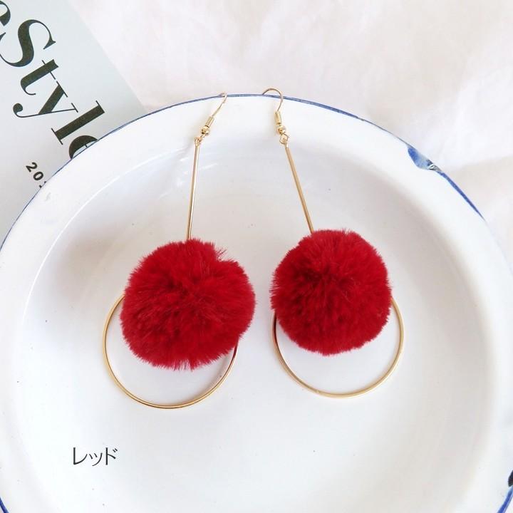 レディース ピアス ポンポンピアス フープピアス アクセサリー 秋 冬 