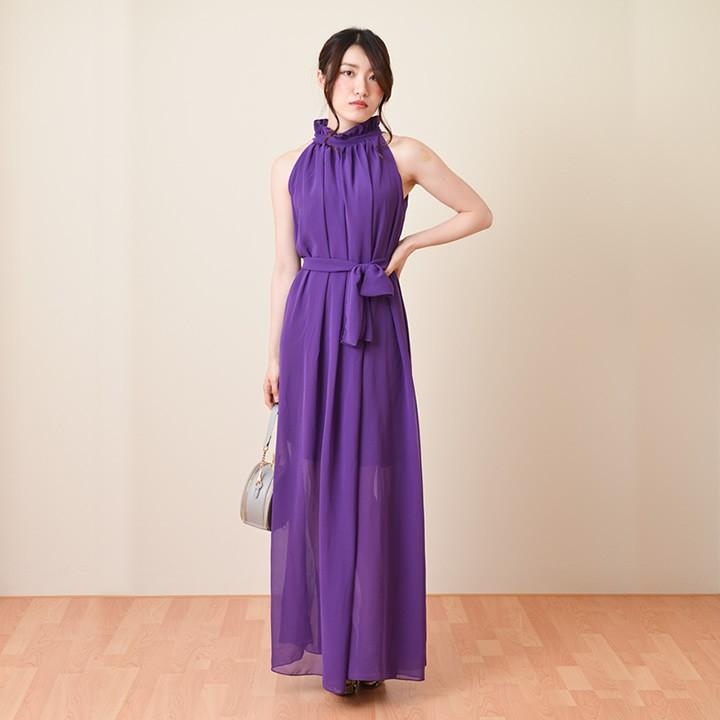 レディース ワンピース ホルターネック シフォン ロングワンピース ベージュ ワインレッド パープル ピンク コーラル ネイビー グリーン Lo Etiishop 通販 Yahoo ショッピング