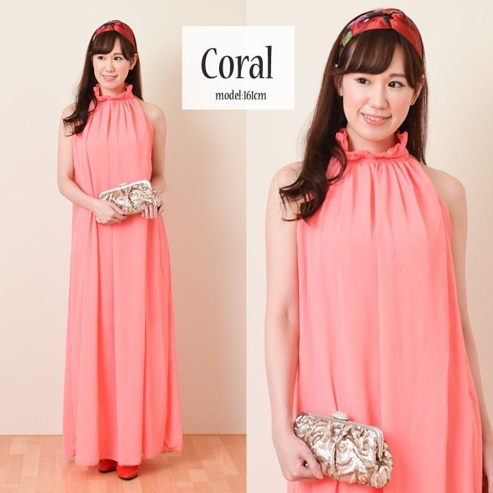 ノースリーブ ホルターネック シフォンレ ディース ワンピース ロング