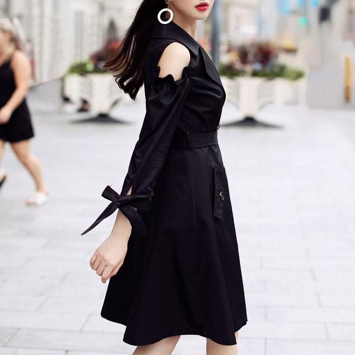 トレンチコート レディース コート 黒 ミディアム レディス 長袖 大人  