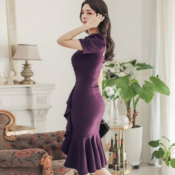 ワンピース タイトワンピ セクシーワンピ 膝丈 フリル お水 ナイトドレス 韓国 レディース パープル 春 春夏 おしゃれ エトワール神戸 G11ks5 0542 エトワール神戸 通販 Yahoo ショッピング