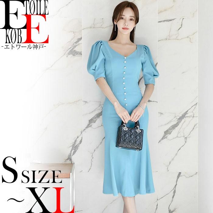 上品カジュアル前ボタン 胸元開き 膝下ミモレ丈 半袖ワンピース 水色 春 夏 春夏 H05ks7 1009 エトワール神戸 通販 Yahoo ショッピング