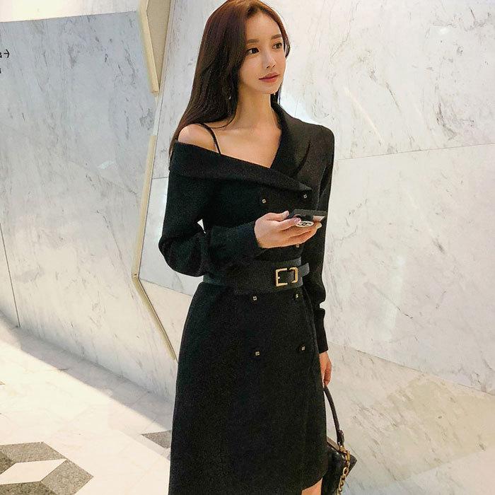 ワンピース おしゃれ 大きめ ショート 肩出し 長袖 きれいめ