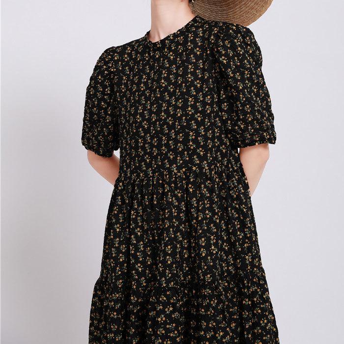 ワンピース 花柄 小花柄 ロング 五分袖 ゆる ゆるかわ