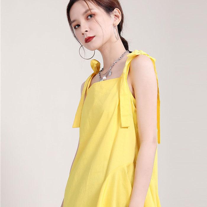 ペゼリコ 新品 ノースリーブ淡い黄色ワンピース ワンピース ヘムライン ロング フリル ノースリーブ おしゃれ