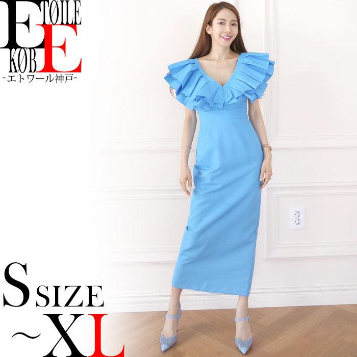 ワンピース ロング ドレス フリル タイト タイトワンンピース 韓国 トレンド ファッション 青 春 夏 春夏 J07ks6 2502 エトワール神戸 通販 Yahoo ショッピング
