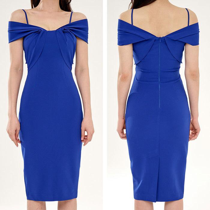 お気にいる ドレス スナック キャバ パーティー 結婚式 ミディアム 膝丈 タイト セクシー 肩出し ワンピース 服 韓国 青 レディース ナイトドレス カラー サイズ ブルーxl