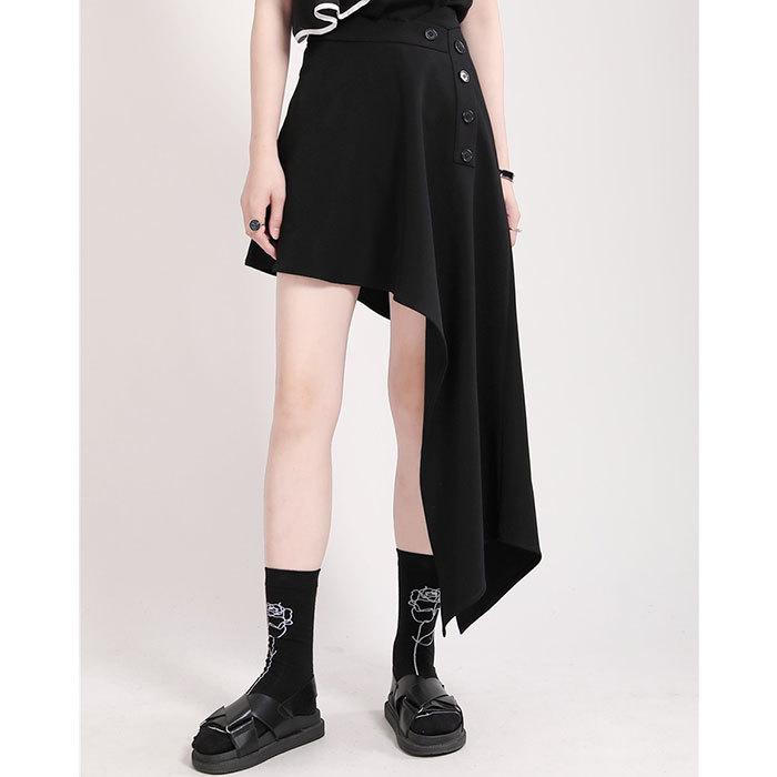【ワイズ】ロングスカート　黒　 アシンメトリー 2024-25AW　コレクション AMBIDEX Store 〇FINXギャバ フレア ロング スカート(F クロ): iki