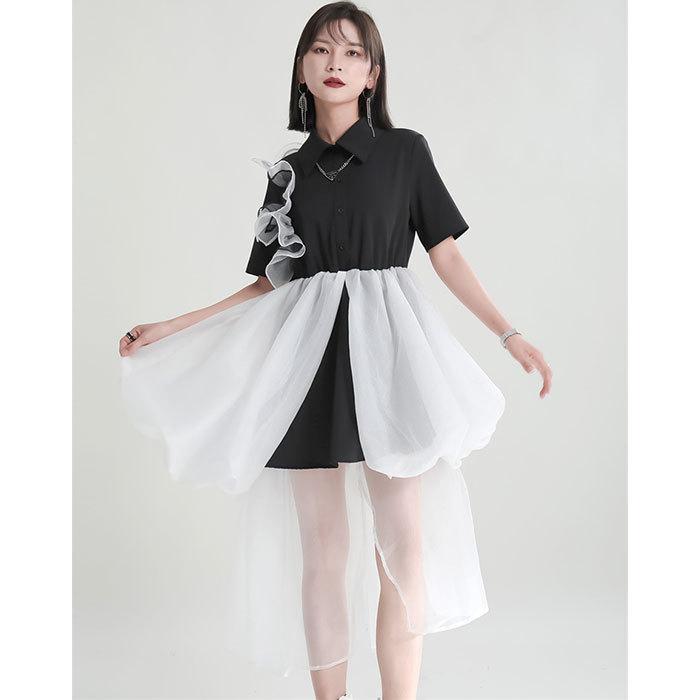 ワンピース 半袖 膝丈 ミディアム モード系 おしゃれ バンギャ 衣装 服 
