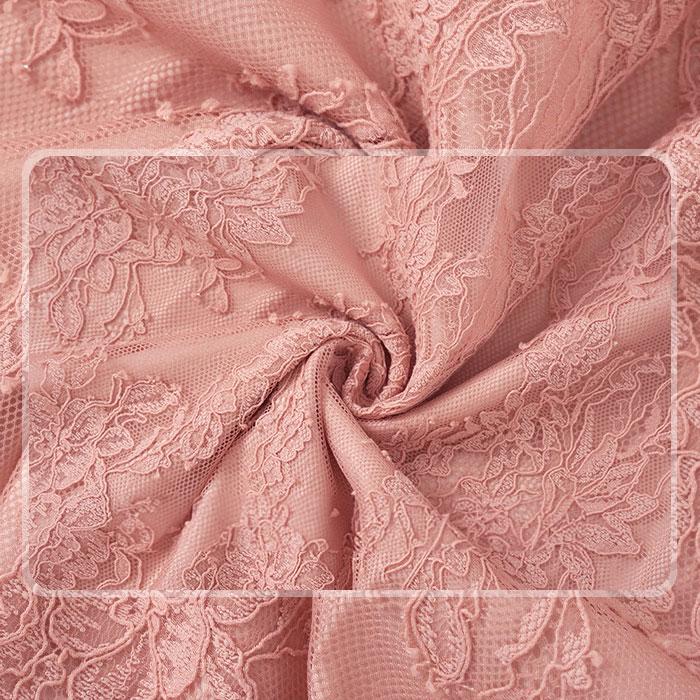 オフショル風 レース刺繍仕様 長袖膝丈タイトドレスワンピース