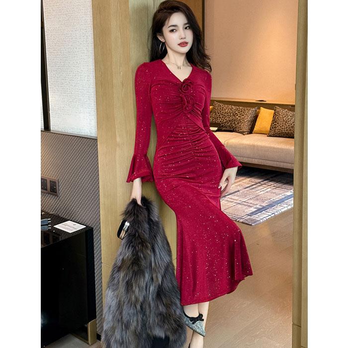 韓国 服 レディース ワンピース 赤 ロングワンピース ドレス 赤 キャバドレス キャバドレス 赤 ドレス ロング タイト 韓国 服 レディース