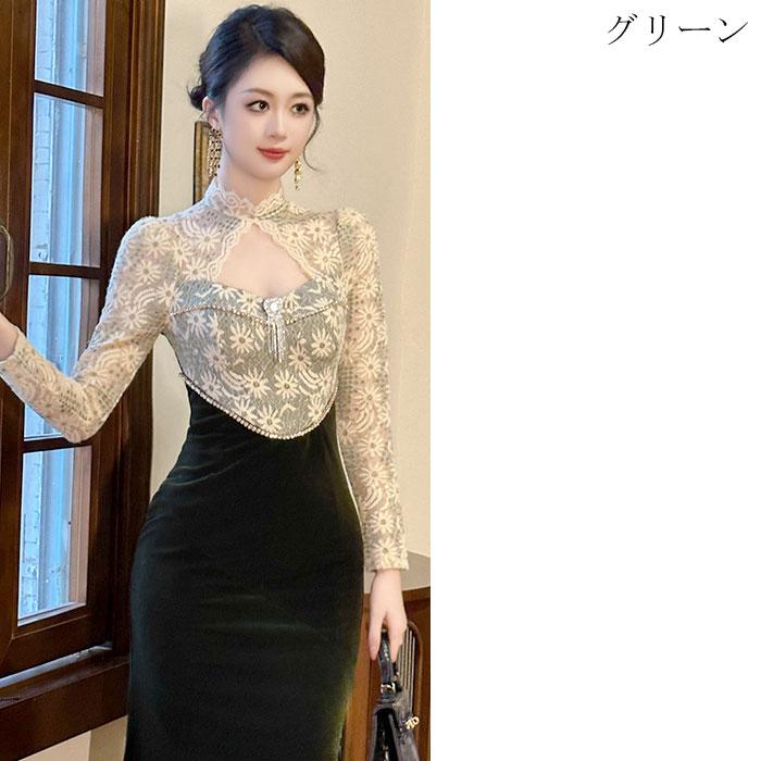 ベロア パーティードレス 袖レース ワンピース 韓国 レース 楽天市場】ベロア ワンピース 黒 10代 膝丈 パーティードレス