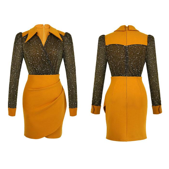 韓国 服 レディース ワンピース カーキ ミニドレス 長袖 パーティードレス 緑 ドレスプラス DRESS+ パーティードレス ワンピース レース