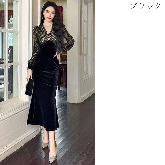 美品✨ラポドゥジェム ベロアVネックワンピース 黒 マキシ スリット 美品✨ラポドゥジェム ベロアVネックワンピース 黒 マキシ