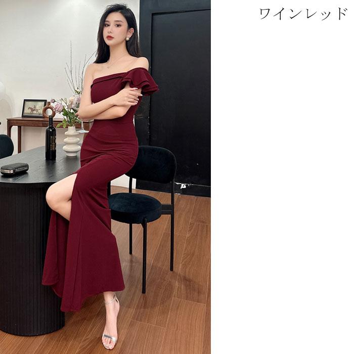 肩出しオープンショルダー 深スリット ノースリーブロングタイト 肩出しオープンショルダー 深スリット ノースリーブロングタイト