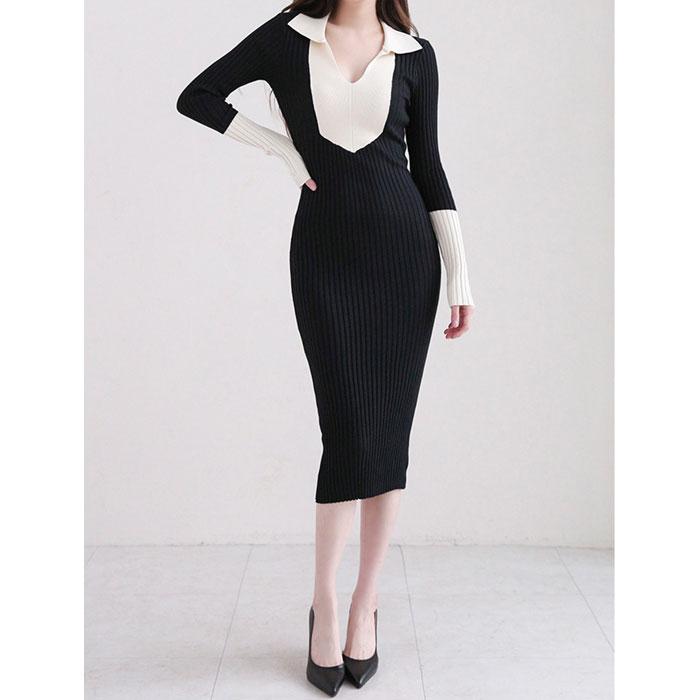 近年♡美品♡ルネ 白襟 ビジュー ニットワンピース ロング ブラック 36 近年♡美品♡ルネ 白襟 ビジュー ニットワンピース ロング