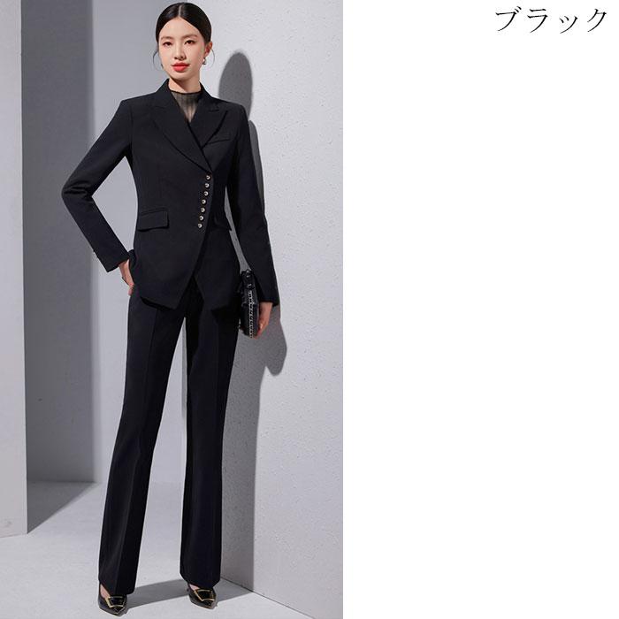 目ボタン襟付きカシュクール 長袖ジャケット パンツ 目ボタン襟付きカシュクール 長袖ジャケット パンツ