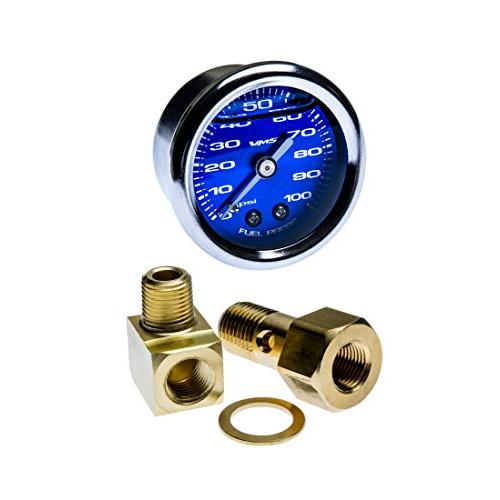 VMS RACING 0100 PSI Liquid Filled Fuel Pressure Gauge with Adapters