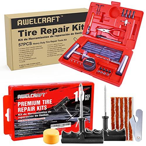 AWELCRAFT Heavy Duty Tire Repair Tools Kit 57 PCS Set&Economical Tire