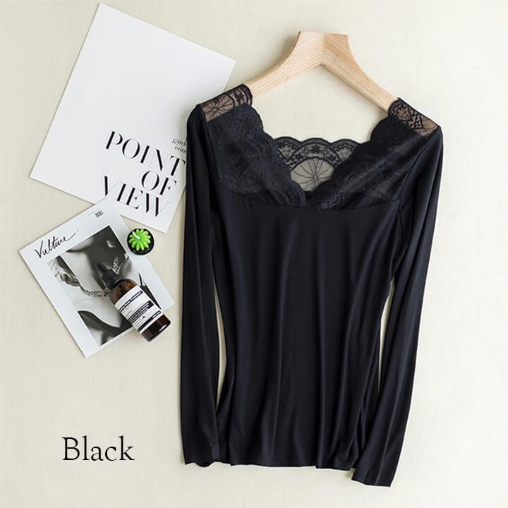 レディースインナー キャミソール 長袖 袖あり 肌着 フォーマル レース 見せインナー 花柄 ドレスインナー ワンピースインナー シンプル 透け防止 mx018 | You Color | 03