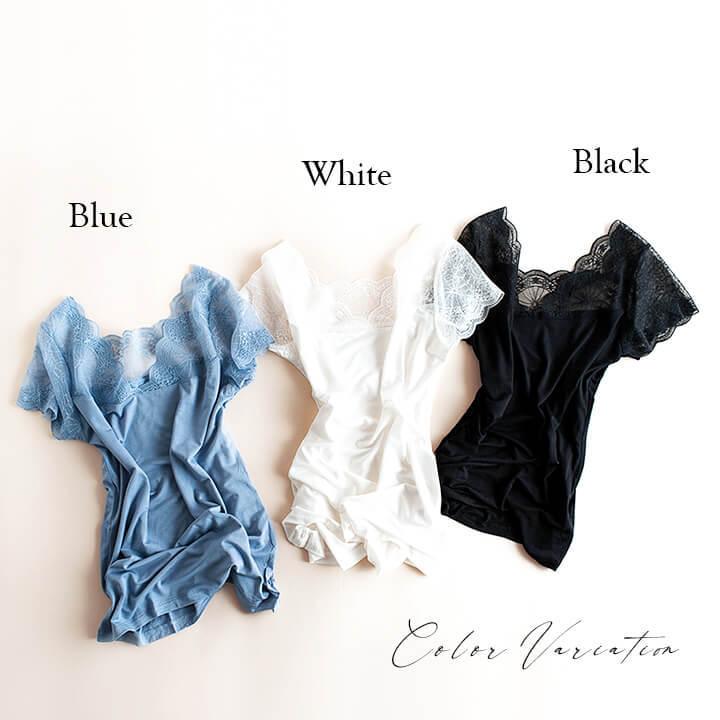 レディースインナー 半袖 レース 袖付き 肌着 見せインナー 花柄 ドレスインナー ワンピースインナー シンプル 透け防止 | You Color | 02