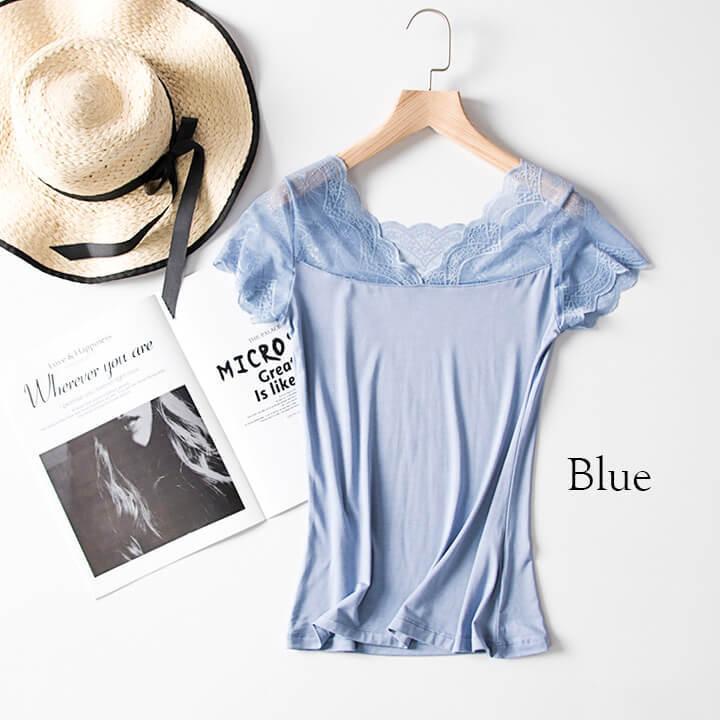 レディースインナー 半袖 レース 袖付き 肌着 見せインナー 花柄 ドレスインナー ワンピースインナー シンプル 透け防止 | You Color | 05