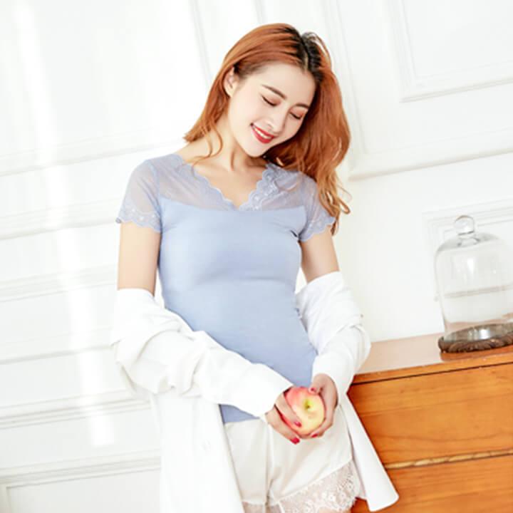 レディースインナー 半袖 レース 袖付き 肌着 見せインナー 花柄 ドレスインナー ワンピースインナー シンプル 透け防止 | You Color | 06