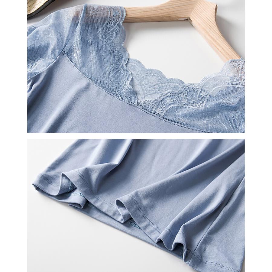 レディースインナー 半袖 レース 袖付き 肌着 見せインナー 花柄 ドレスインナー ワンピースインナー シンプル 透け防止 | You Color | 09