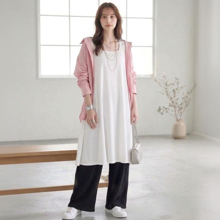 タンクトップ ロング レディース チュニック 春 夏 秋 ノースリーブ インナー Aライン ワンピース スクエアネック マキシ丈 裾フレア リラクシー すっきり mx069 | You Color | 14