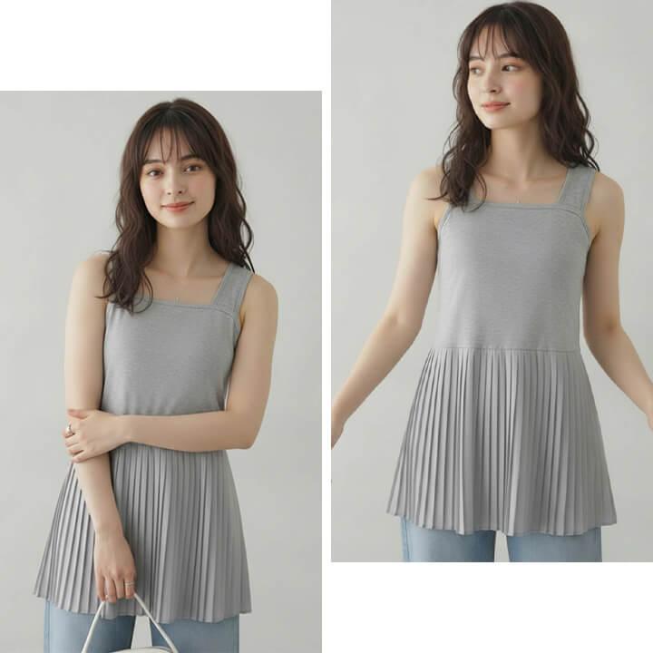 タンクトップ ロング キャミソール レディース インナー トップス ロング丈 チュニック レイヤード 重ね着 プリーツ 切替 体型カバー ロングタンクトップ mx071 | You Color | 11