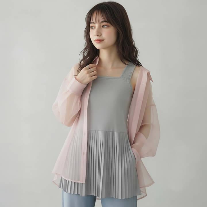 タンクトップ ロング キャミソール レディース インナー トップス ロング丈 チュニック レイヤード 重ね着 プリーツ 切替 体型カバー ロングタンクトップ mx071 | You Color | 12