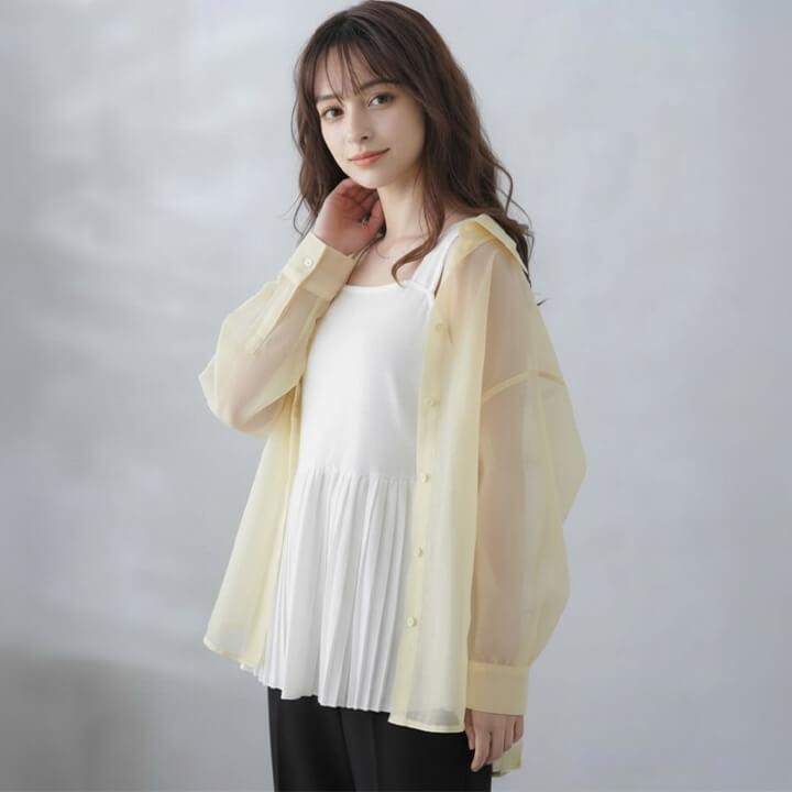 タンクトップ ロング キャミソール レディース インナー トップス ロング丈 チュニック レイヤード 重ね着 プリーツ 切替 体型カバー ロングタンクトップ mx071 | You Color | 16