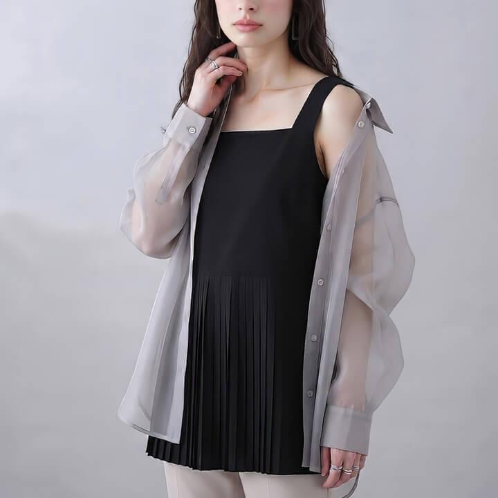タンクトップ ロング キャミソール レディース インナー トップス ロング丈 チュニック レイヤード 重ね着 プリーツ 切替 体型カバー ロングタンクトップ mx071 | You Color | 08