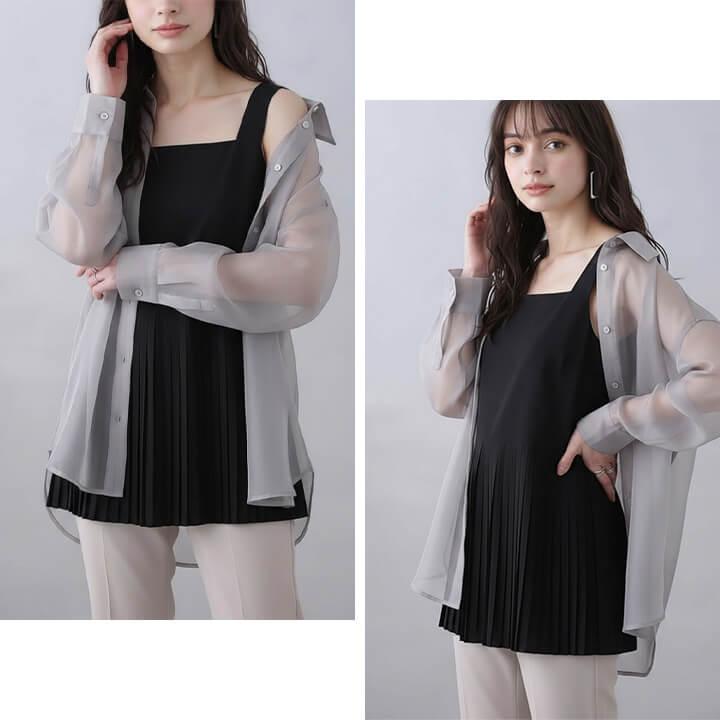 タンクトップ ロング キャミソール レディース インナー トップス ロング丈 チュニック レイヤード 重ね着 プリーツ 切替 体型カバー ロングタンクトップ mx071 | You Color | 09