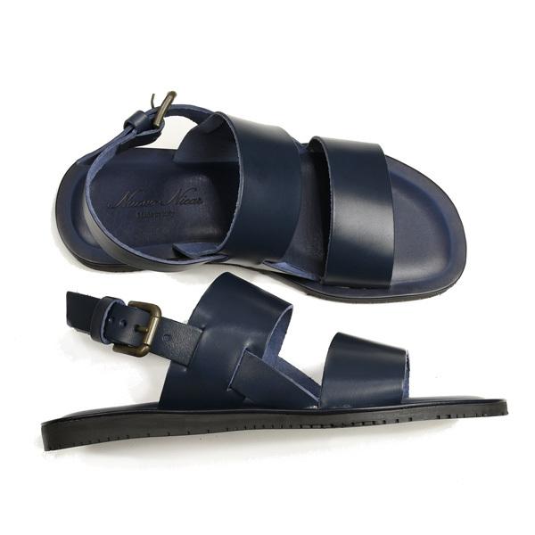 ヌオヴォ二カール メンズ Nuovo Nicar ダブルベルト バックストラップ フラットサンダル ブルー イタリア製バケッタレザー(牛革) B1283494430(12513円)