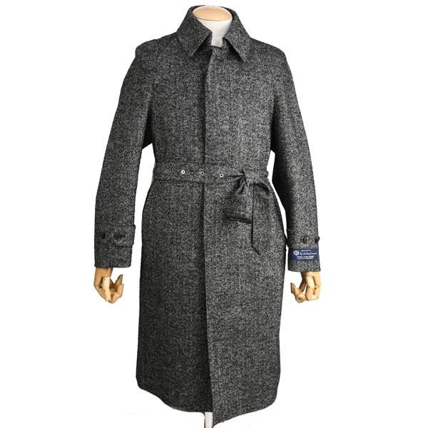 秋冬 マッキントッシュロンドン メンズ ウール アルパカヘリンボーン ベルテッド ステンカラーコート モノクロ 透湿防水素材 ロロピアーナ素材