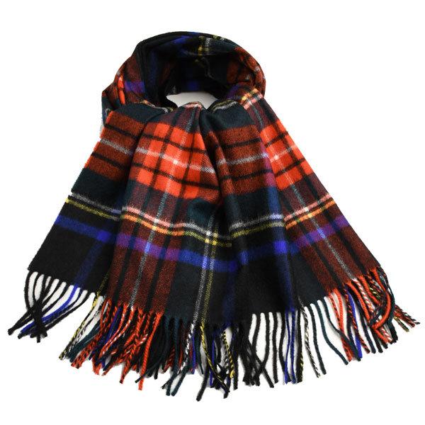 秋冬 ジョンストンズ JOHNSTONS カシミア大判ストール WA56 KU0234ブラック系xレッド系 タータンチェック ブラックスチュアートの画像