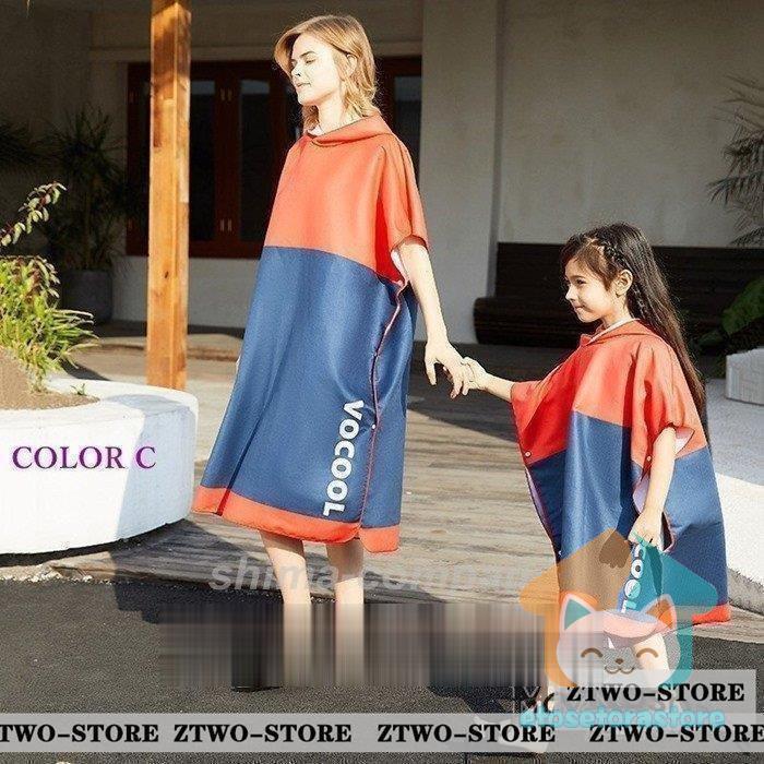 お着替えポンチョ サーフィン サーフポンチョ フード 親子ペア レディース タオル 吸水速乾 タオルポンチョ プール 海水浴 バスタオル 夏 海 ビーチ タオル 予約中