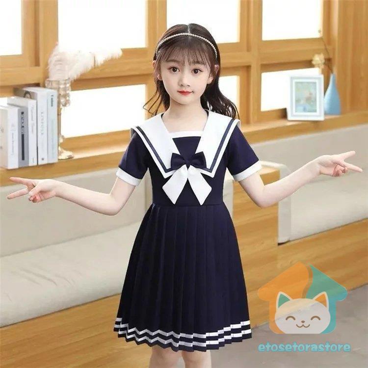 韓国子供服 女の子 ワンピース 学院風 フォーマル 発表会 受験用 演出 キッズ 学生 夏ワンピ セーラー服 半袖 蝶結び オシャレ 可愛い 子ども服 ワンピース 姉妹 最新作