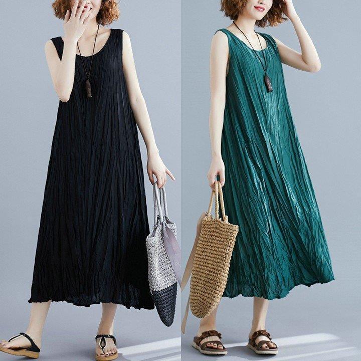 日時指定 ワンピース レディース ノースリーブ スウェットワンピ 体型カバー ゆったり ロング 無地 シンプル 春夏