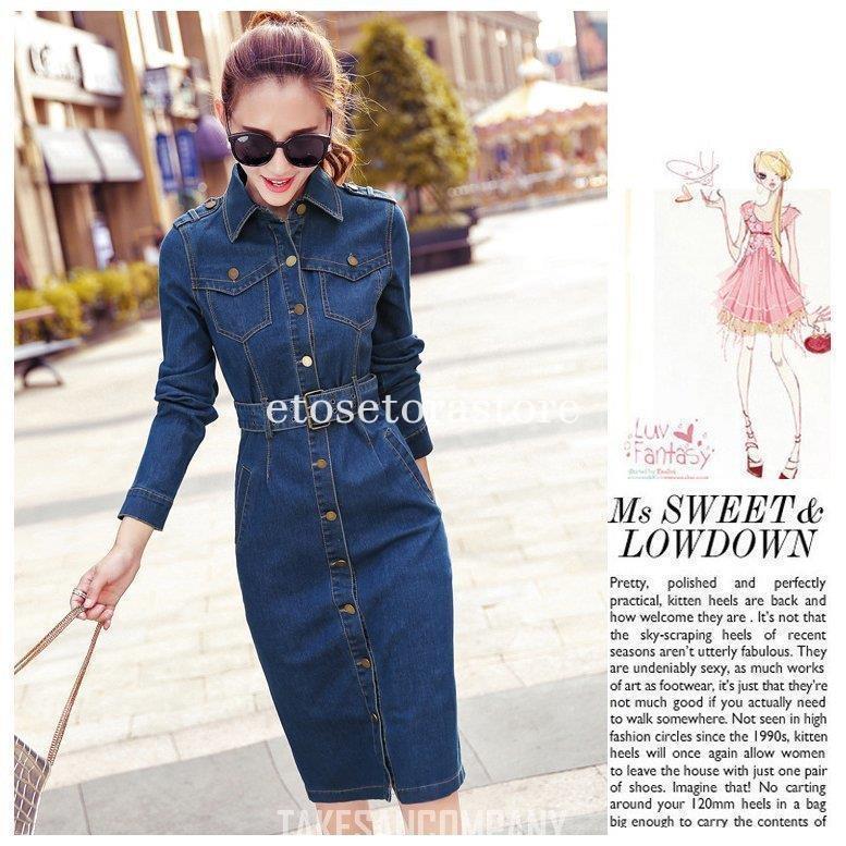 送料無料 デニムワンピース デニム ワンピース ロング レディース デニムワンピ 2タイプ スリット 着痩せ カジュアル通勤 Ol 薄手 カジュアル ひざ下 シャツワンピ ワンピース サイズ S Medihol Hu