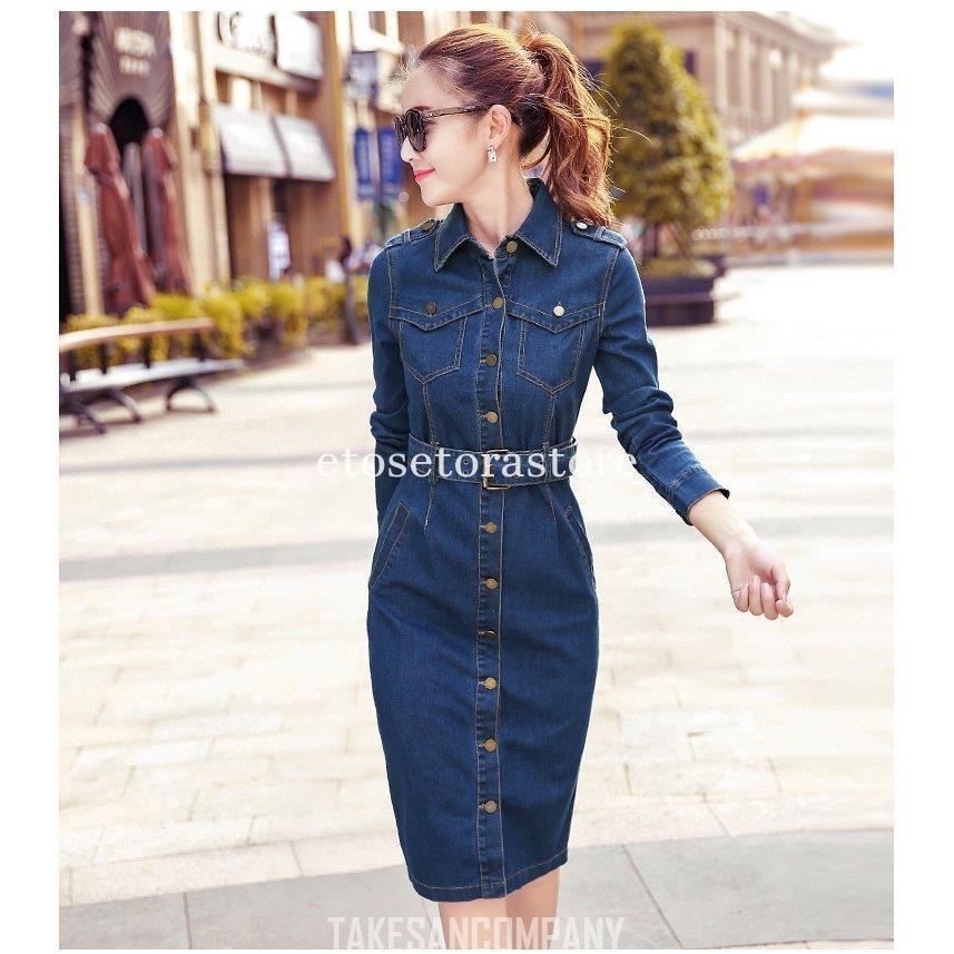 送料無料 デニムワンピース デニム ワンピース ロング レディース デニムワンピ 2タイプ スリット 着痩せ カジュアル通勤 Ol 薄手 カジュアル ひざ下 シャツワンピ ワンピース サイズ S Medihol Hu