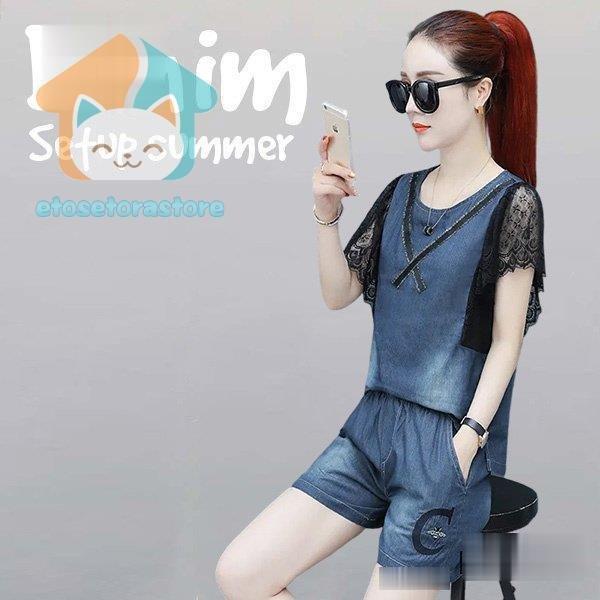 セットアップ レディース デニムセットアップ 上下セット デニムシャツ 半袖シャツ 薄手 デニムパンツ ショートパンツ 細身 きれいめ 大きいサイズ 夏 ネット限定