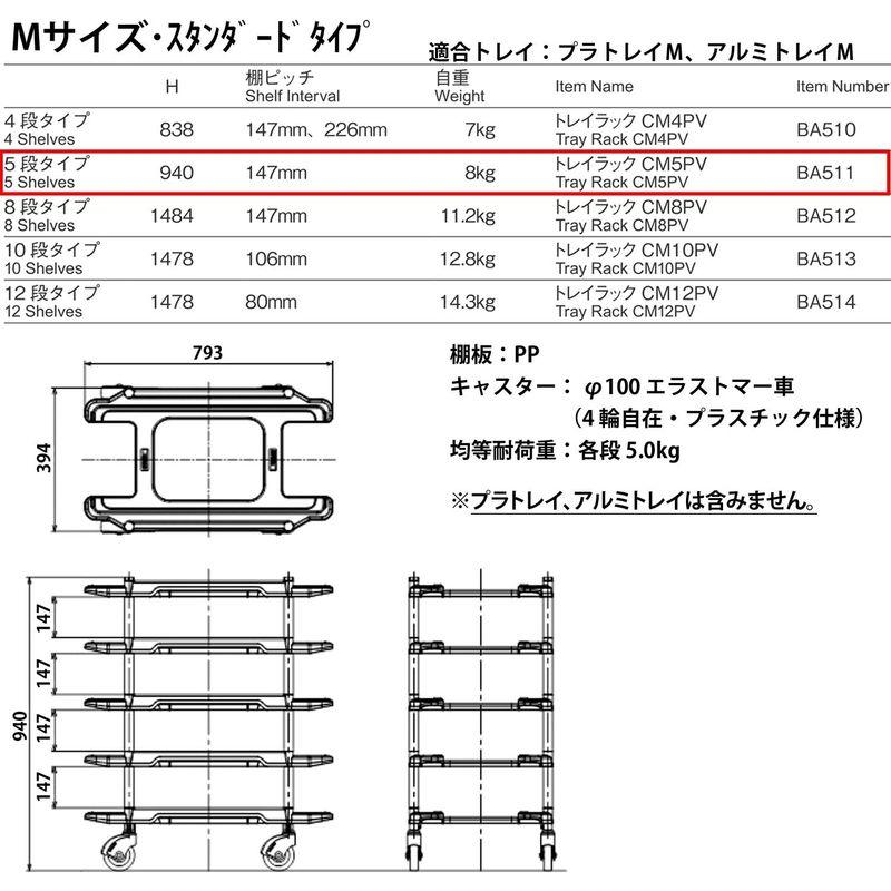 KAWAJUN (カワジュン) 河淳 トレイラック Mサイズ 5段 多段台車 カート （品出し 補充 資材の運搬管理） CM 5PV BA5 - 4