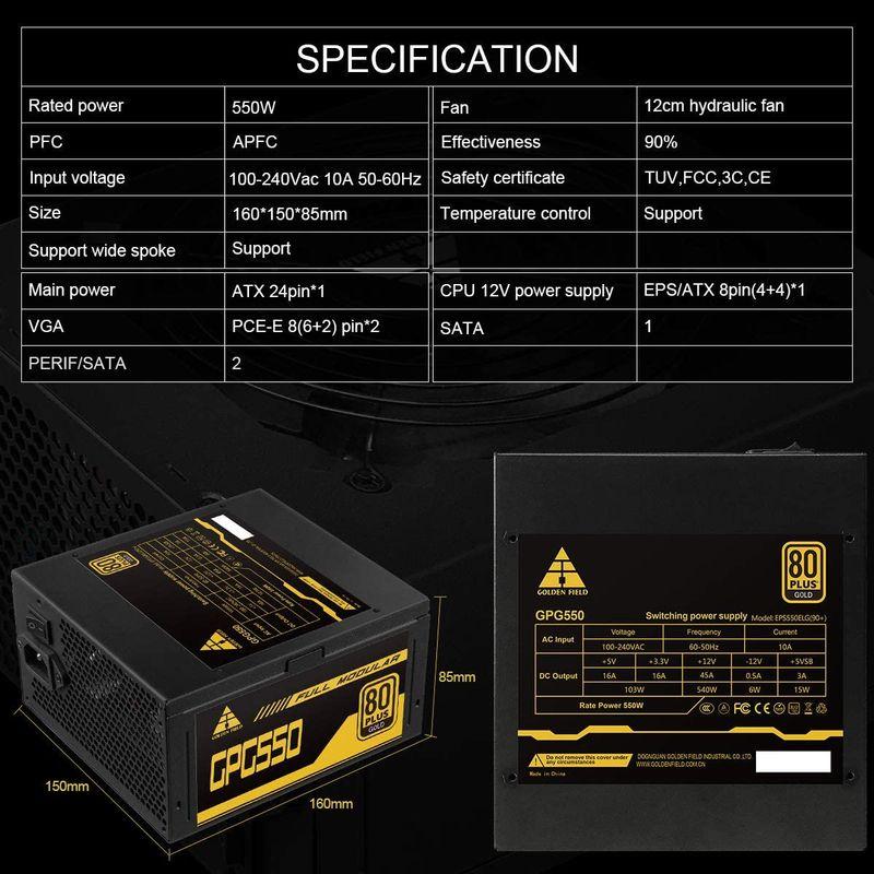 GOLDEN FIELD GPG 550W PC電源ユニット 80PLUS GOLD認証 フルモジュラー 高効率高耐久 ATX電源ユニット PLUS FIELD GPG 550W PC電源ユニット 80PLUS GOLD認証 フルモジュラー 高効率高耐久 ATX電源ユニット