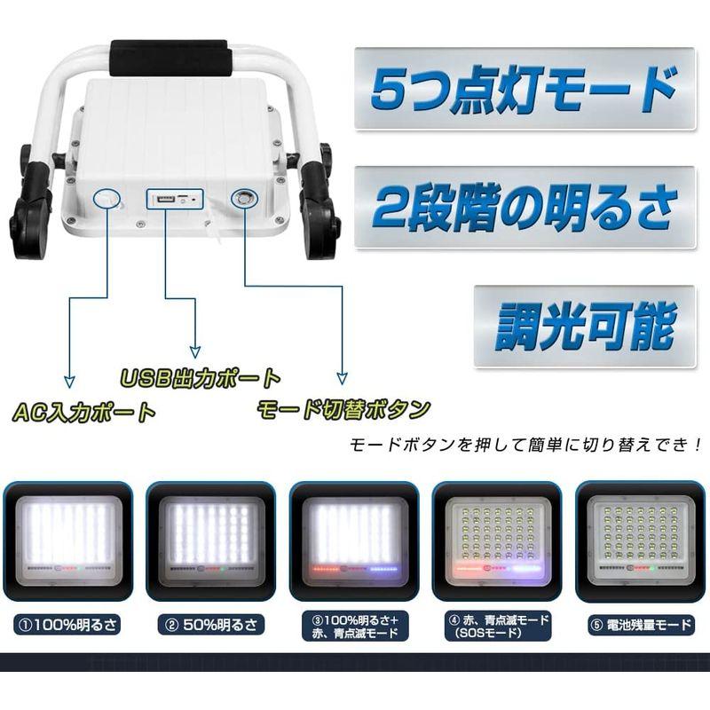 投光器 TORENA led投光器 led 充電式 緊急用 作業灯 100ｗ 20000mAh 7000LM IP65防水防塵 6500K昼 - 5