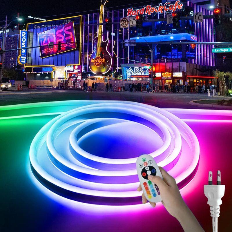 LEDテープライト　100V　2022新開発のEL蛍光シリコーンチューブ管LEDテープライト120SMD　M防水RGB16色変換、プラグアンドプレイ、カット可能