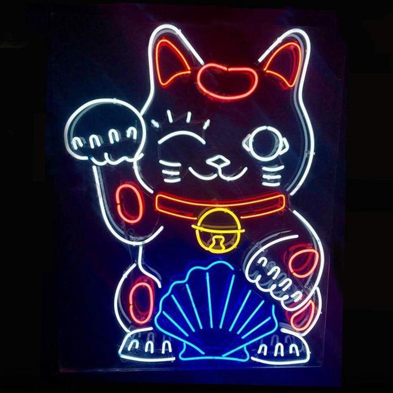 ネオンサイン、『招き猫』NEON　SIGN　、ディスプレイ　サインボード、ギフト、　省エネ、バー、カフェ、喫茶店、広告用看板、クラブ及び娯楽