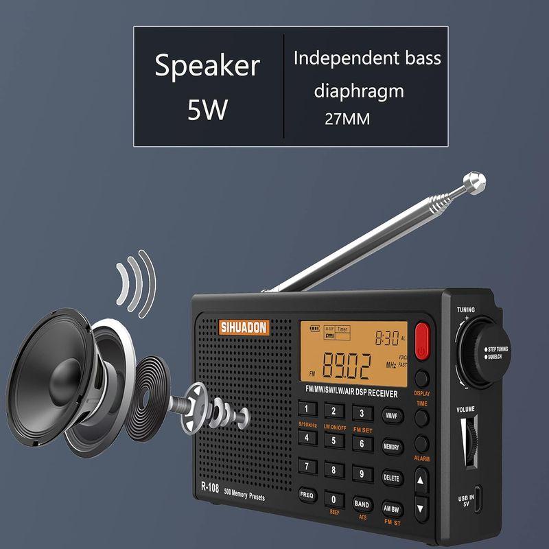 SIHUADON R108 小型短波ラジオ ポータブル 高感度受信 FM/AM/LW/SW/エアバンド BCLラジオ 航空無線 ATS スリ｜etotvil2｜02