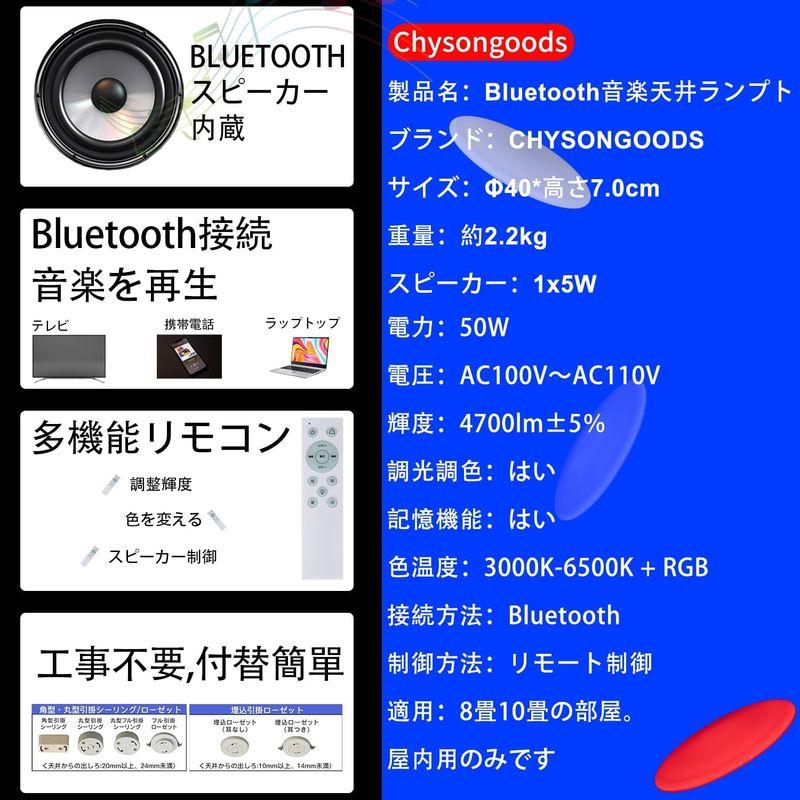 人気デザイナー CHYSONGOODS LED シーリングライト 8畳 10畳 内蔵のBluetooth スピーカー 天井照明 RGB 調光調色 リモコン付